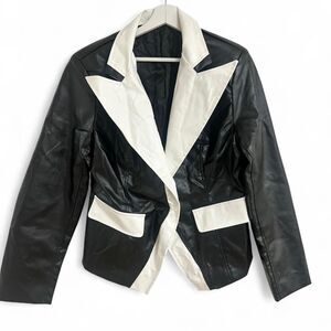 Ursime Women's Black and White Faux Leather Jacket Size XL